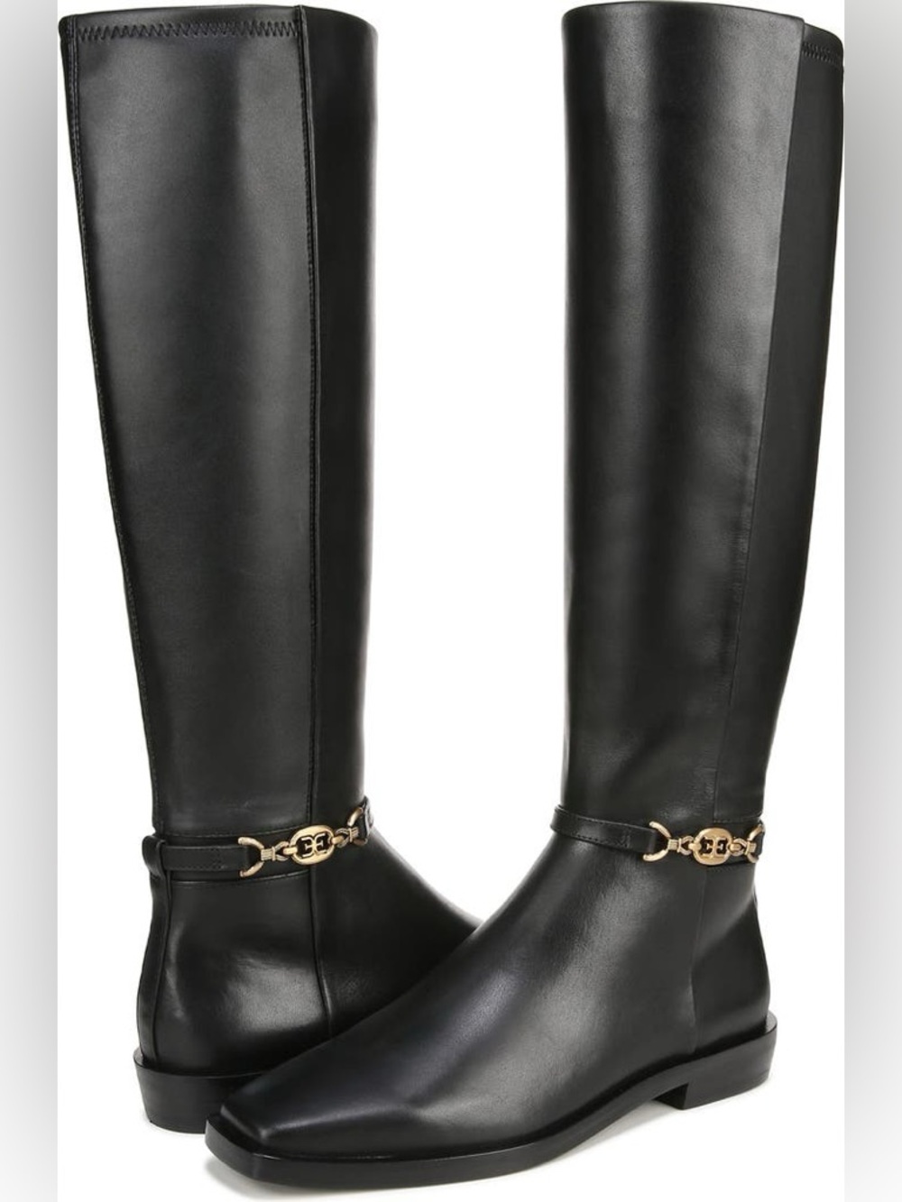 SAM EDELMAN $229 Clive Black Tall Leather Riding Boots Gold Accent Size 6.5 NEW - Picture 5 of 13